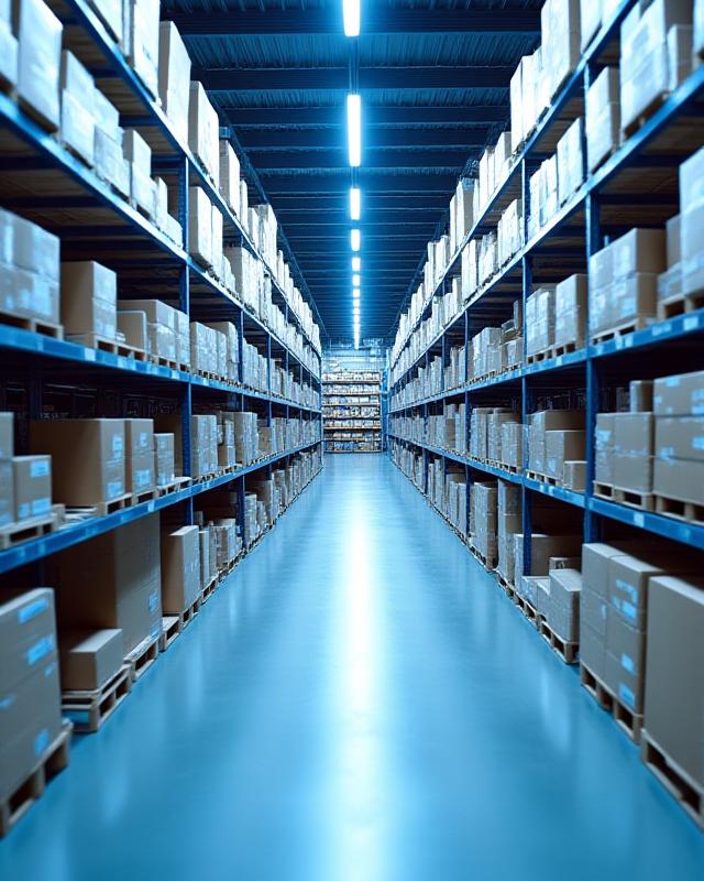 Organized logistics fulfillment center with advanced technology