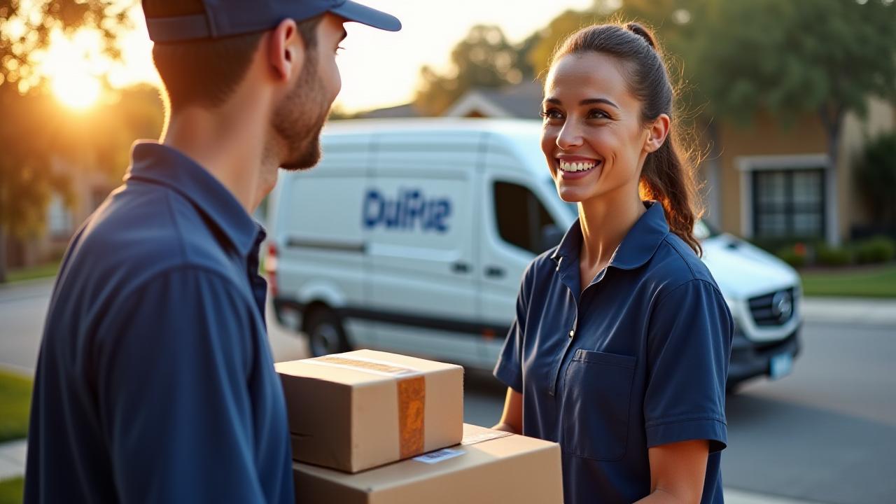 Reliable last mile delivery driver handing a package to a customer in Orlando